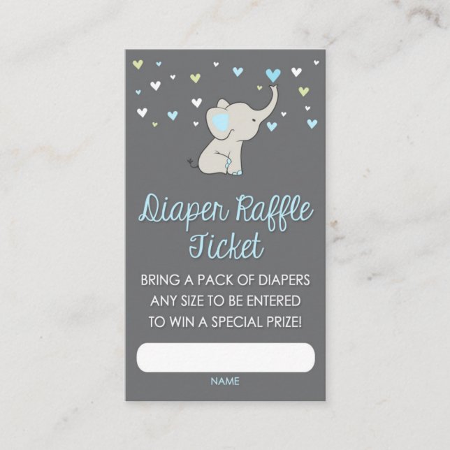 Elephant Diaper Raffle Card, Elephant baby shower, Enclosure Card (Front)
