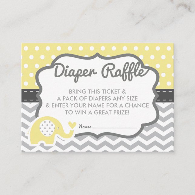 Elephant Diaper Raffle Ticket, EDITABLE COLOR Enclosure Card (Front)