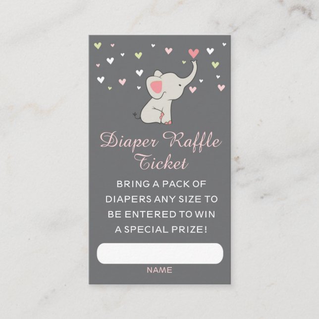 Elephant Diaper Raffle Ticket • Girl Baby Shower (Front)