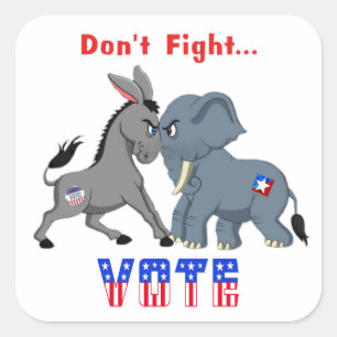 Elephant & Donkey ARGUING Don't Fight VOTE Square Sticker