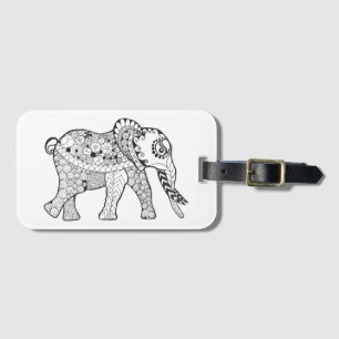 Elephant Doodle Luggage Tag