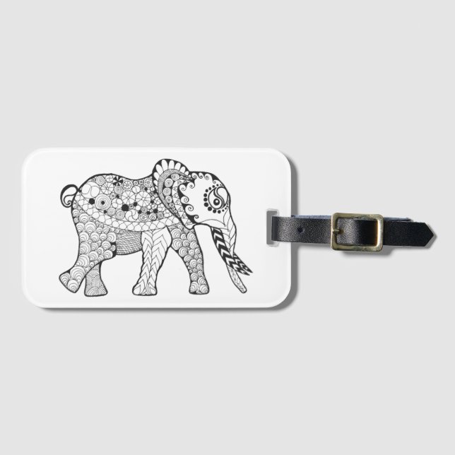 Elephant Doodle Luggage Tag (Front Horizontal)