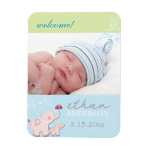 Elephant Dream Baby Boy Birth Announcement Magnet