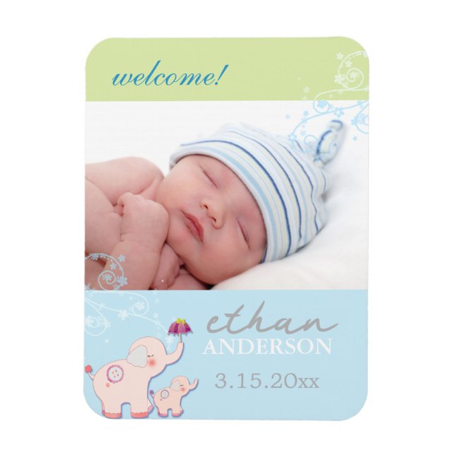 Elephant Dream Baby Boy Birth Announcement Magnet (Vertical)
