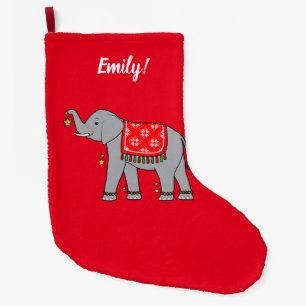 Elephant Dressed for the Holidays Large Christmas Stocking