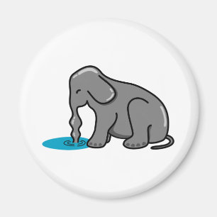 Elephant Drinking (Grey) Magnet