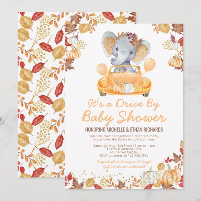 Elephant Drive By Baby Shower Parade Invitation (Front/Back)