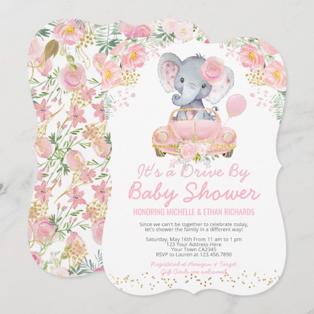 Elephant Drive By Baby Shower Parade Invitation (Front/Back)