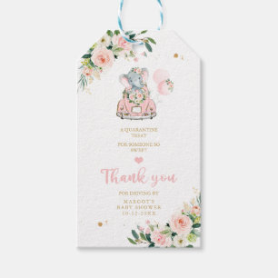 Elephant Drive By Baby Shower Pink Rose Gift Tags