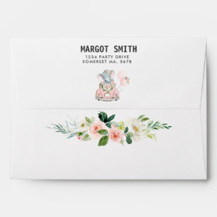 Elephant Drive By Baby Shower Pink Roses Envelope