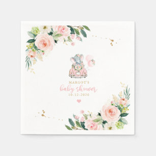 Elephant Drive By Baby Shower Pink Roses Napkin