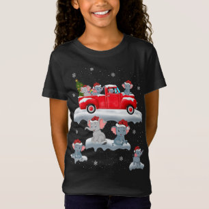Elephant Driving Christmas Tree Red Truck Elephant T-Shirt