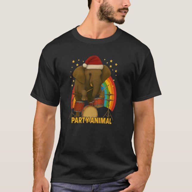  Elephant Drummer PARTY ANIMAL Rainbow Edition T-Shirt (Front)