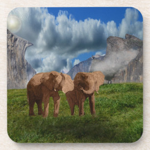 Elephant Duo Oil Paint, Hard Cork Coaster Set