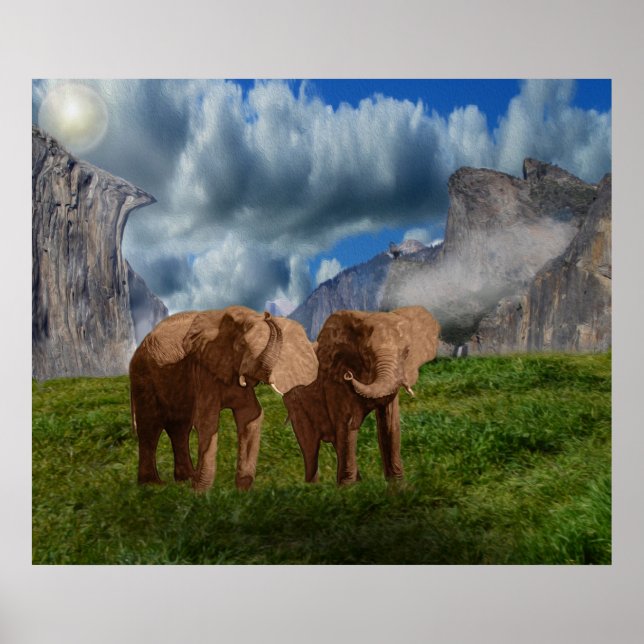 Elephant Duo Oil Paint, Poster (Front)