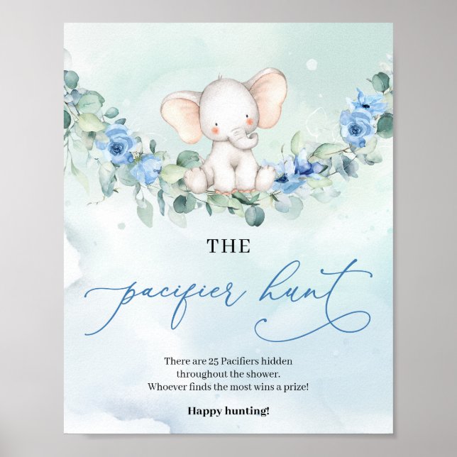 Elephant dusty blue floral The Pacifier Hunt game Poster (Front)
