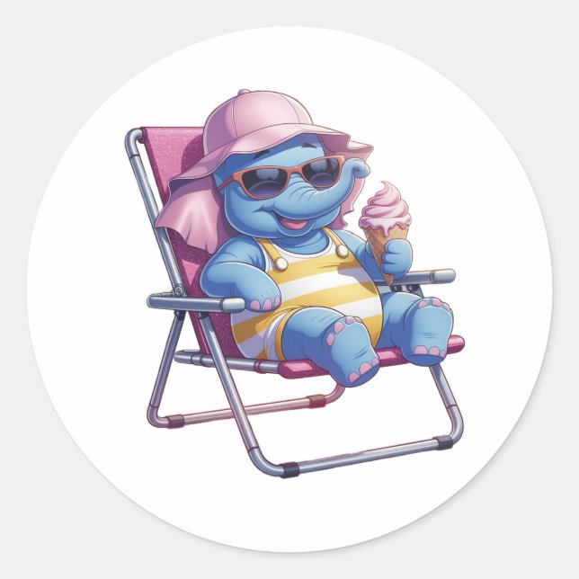 Elephant eating summer ice-cream  classic round sticker (Front)