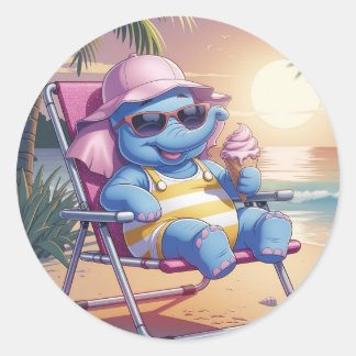 Elephant eating summer ice-cream  classic round sticker
