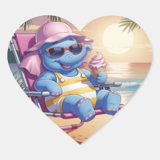 Elephant eating summer ice-cream  heart sticker