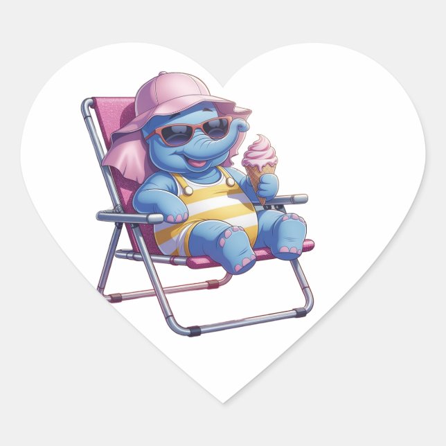 Elephant eating summer ice-cream  heart sticker (Front)