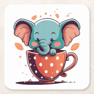 Elephant Elegance Square Paper Coaster