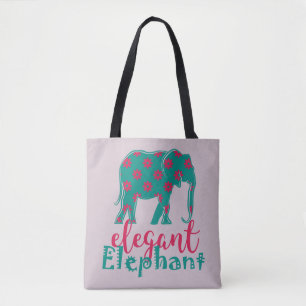 Elephant Elegant Floral Funny Ladylike Silhouette Tote Bag