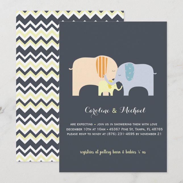Elephant Embrace Gender Neutral Baby Shower Invite (Front/Back)