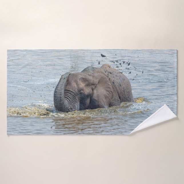 Elephant enjoying a bath bath towel set (Bath Towel)