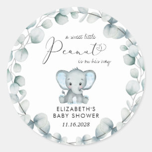 Elephant Eucalyptus Baby Boy Shower Classic Round Sticker