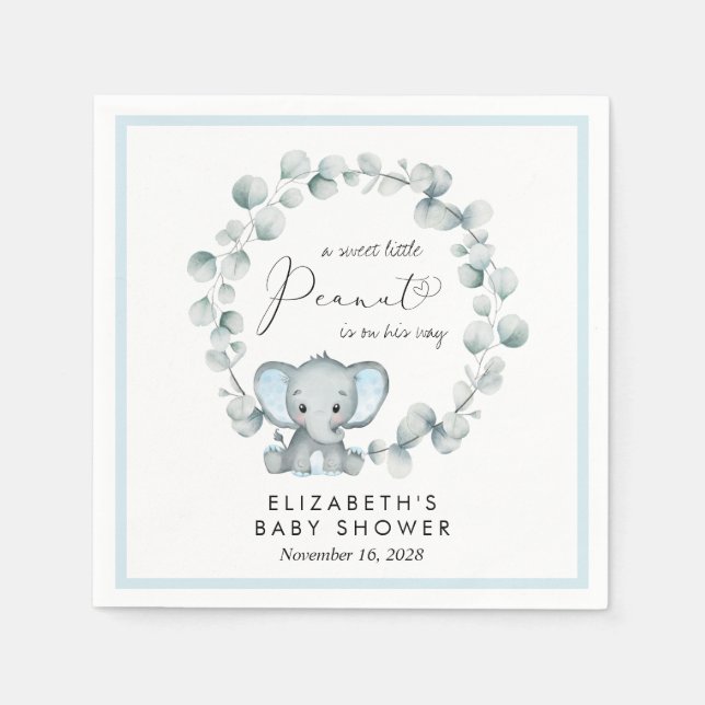 Elephant Eucalyptus Baby Boy Shower Napkin (Front)