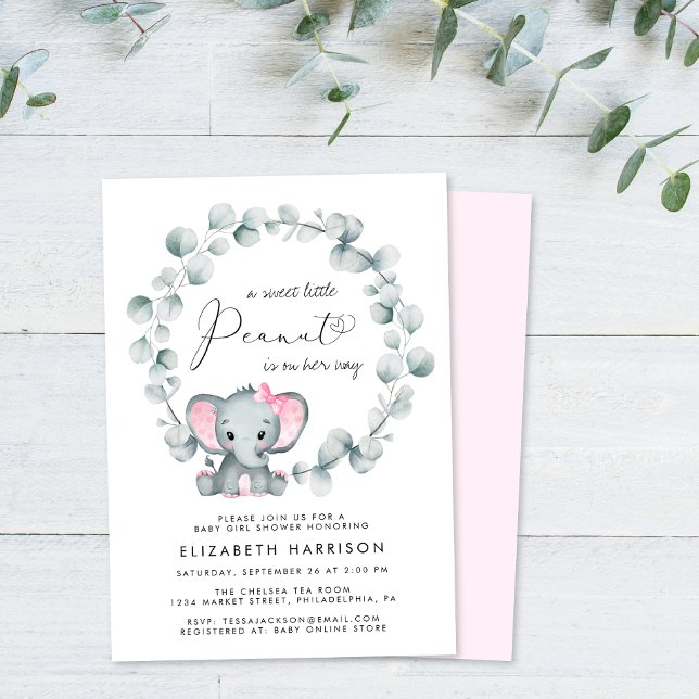 Elephant Eucalyptus Baby Girl Shower Invitation (Creator Uploaded)