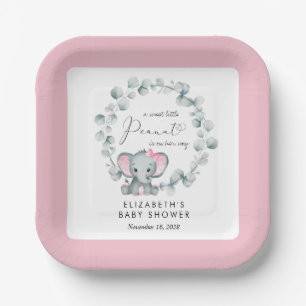 Elephant Eucalyptus Baby Girl Shower Paper Plate