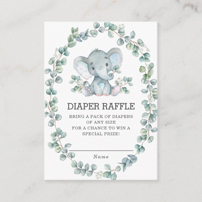 Elephant Eucalyptus Greenery Wreath Diaper Raffle Enclosure Card (Front)