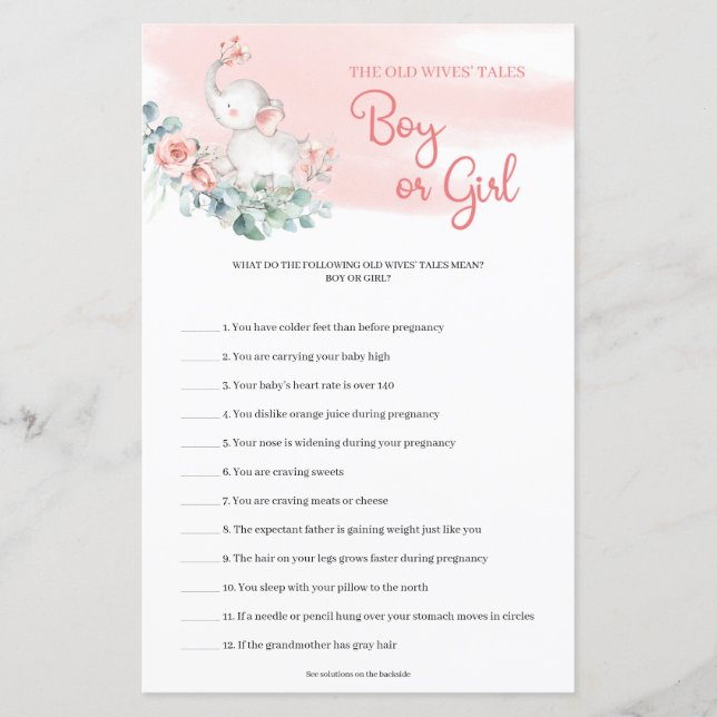 Elephant Eucalyptus Guess Boy Or Girl tales game (Front)