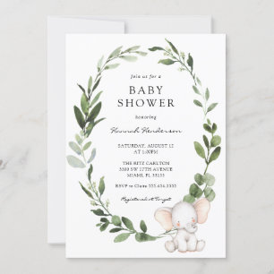 Elephant Eucalyptus Wreath Baby Shower Invitation