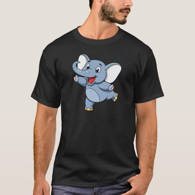 Elephant Excited, Joyful Cartoon Elephant T-Shirt (Front)