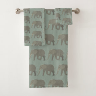 Elephant Exotic Animal Pattern Sage Green Bath Towel Set