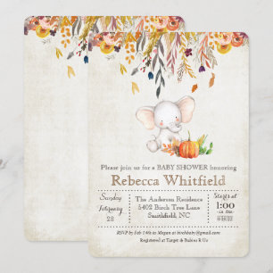 Elephant Fall Pumpkin Baby Shower Invitation