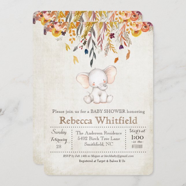 Elephant Fall Pumpkin Baby Shower Invitation (Front/Back)