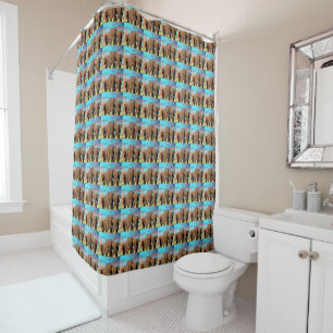 Elephant Family At Sunrise Pattern, Shower Curtain
