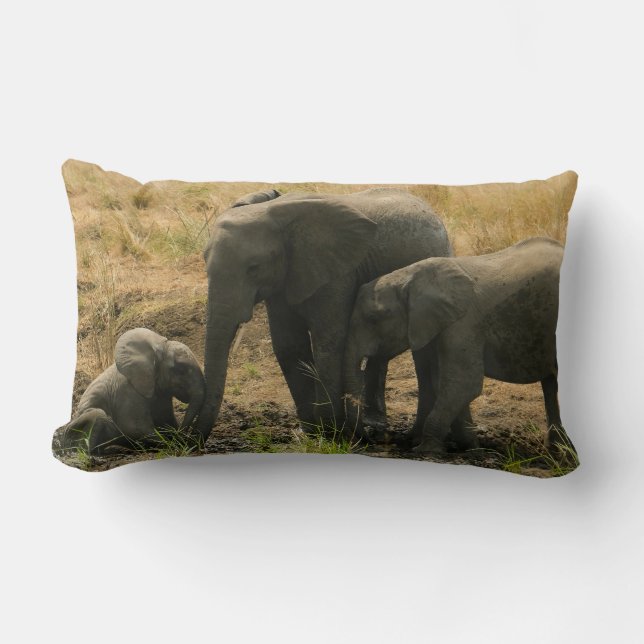 Elephant Family Bonding Lumbar Pillow (Front)