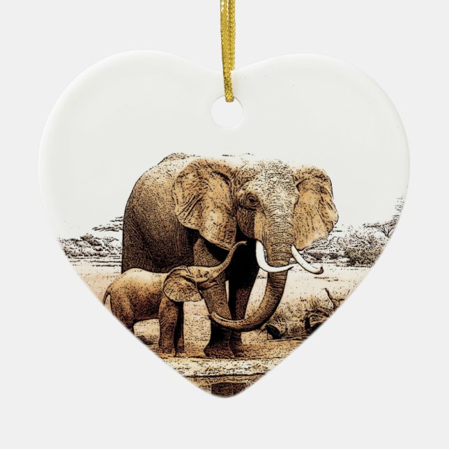Elephant Family Ceramic Tree Decoration (Front)