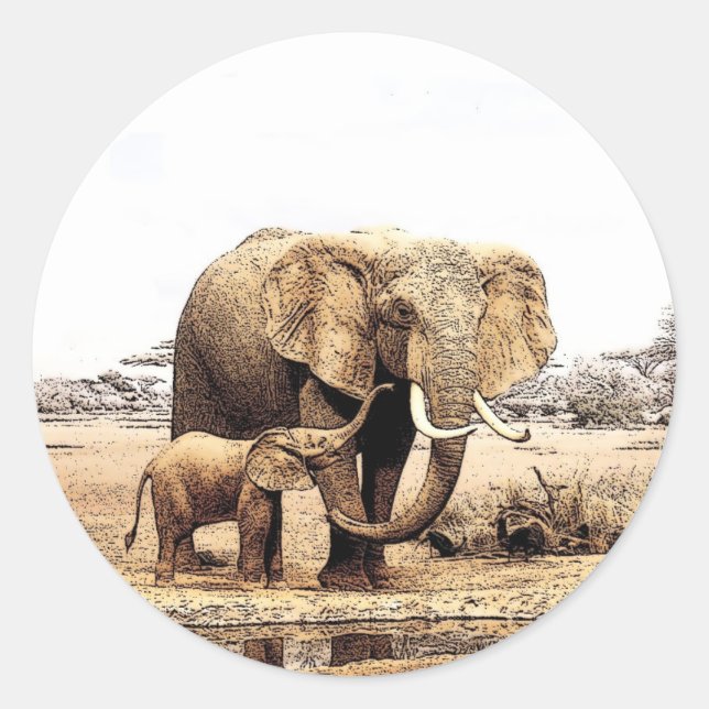 Elephant Family Classic Round Sticker (Front)