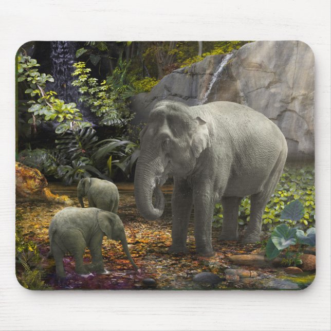 ELEPHANT FAMILY GREEN ROOM MOUSE MAT (Front)