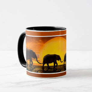 Elephant Family Holding Tails Cute Mug