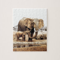 Elephant Family Illustration Animal Art