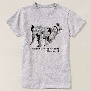 Elephant Family in Procession African Wildlife T-Shirt