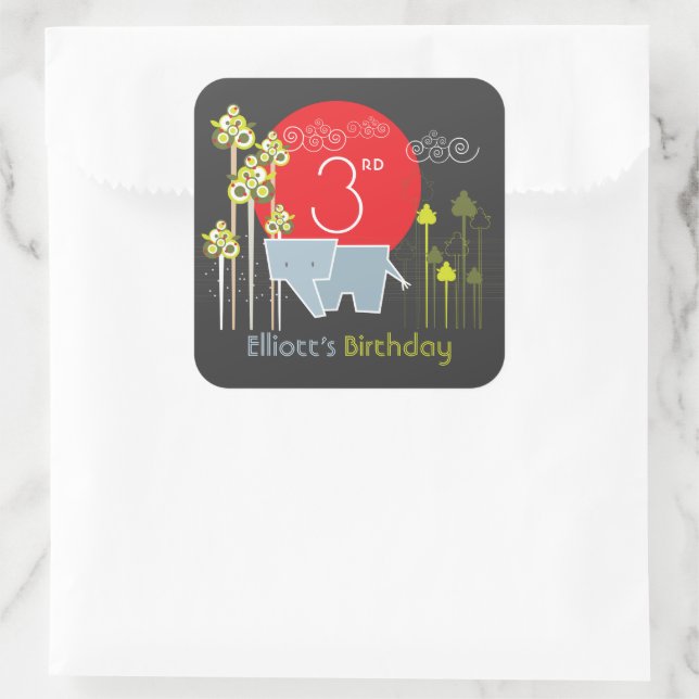 Elephant Family In The Forest Birthday Party Favou Square Sticker (Bag)
