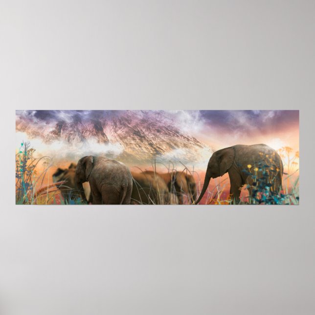 Elephant Family of Mount Kilimanjaro Poster (Front)