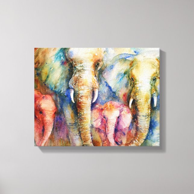 Elephant family painting wall art on canvas (Front)
